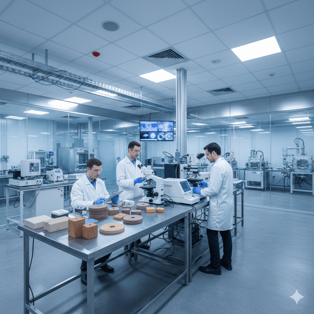 Metallurgical laboratory with scientists inspecting samples